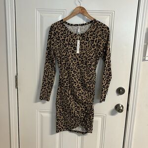 HiMONE Women Long Sleeve Elegant Ruched Bodycon Wrap Casual Short Dress